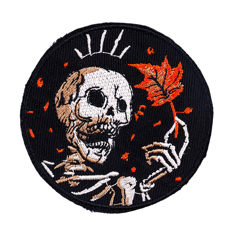 Skeleton With Maple Leaf Iron-On Patch For Clothing / Rock Style Embroidery - HARD'N'HEAVY