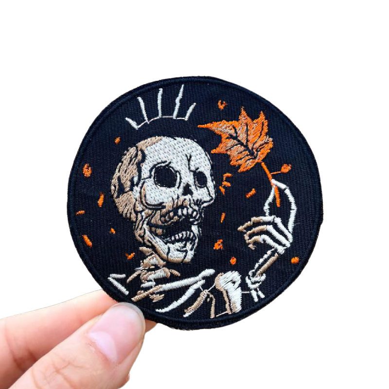 Skeleton With Maple Leaf Iron-On Patch For Clothing / Rock Style Embroidery - HARD'N'HEAVY