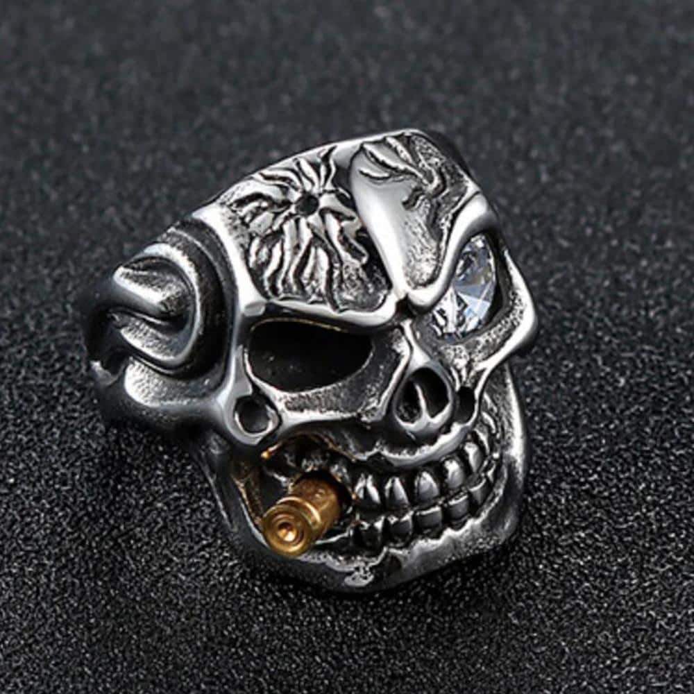 Pirate Skeleton Ring / Stainless Steel Ring With Crystal / Biker Jewelry - HARD'N'HEAVY