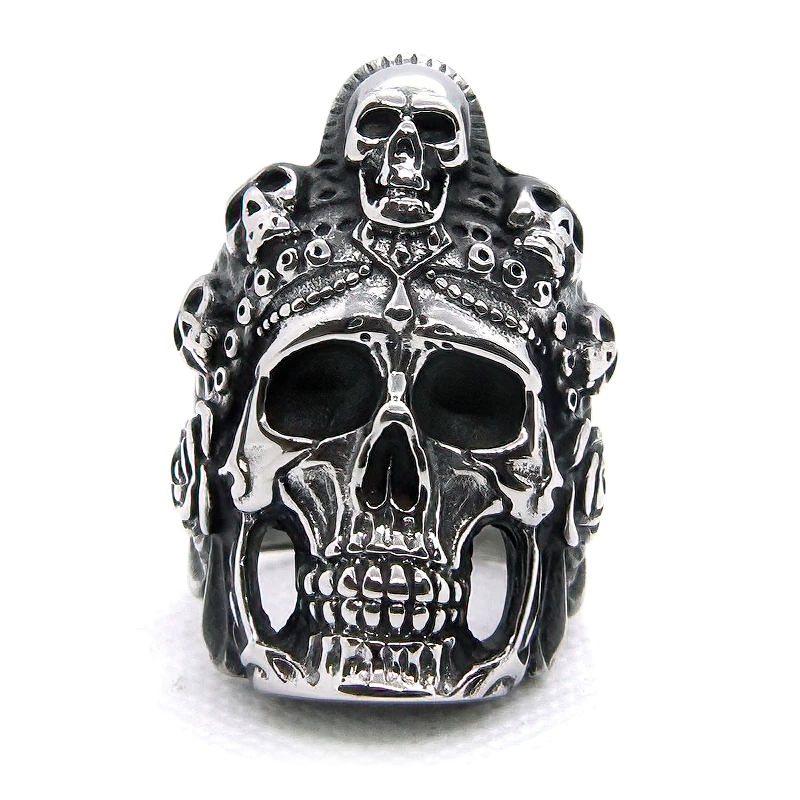 Skull Biker Vintage Ring in stainless steel, featuring a gothic design, perfect for rock and punk styles.
