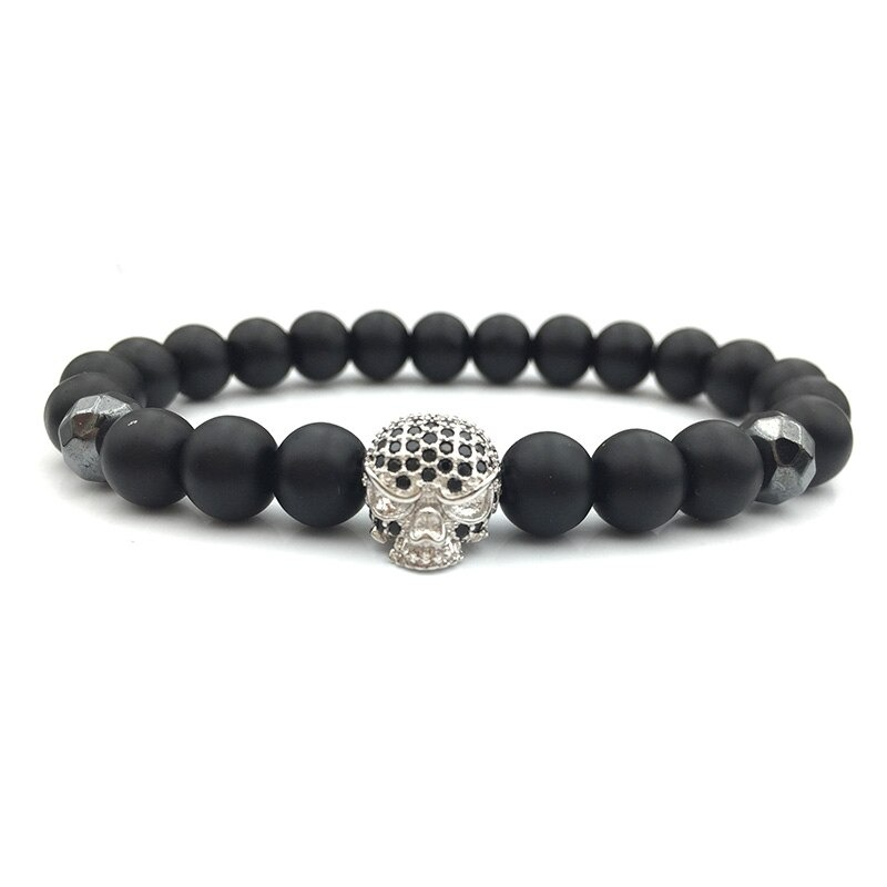 Skull Bracelet with Stone Beads / Alternative Fashion Unisex Bracelets - HARD'N'HEAVY