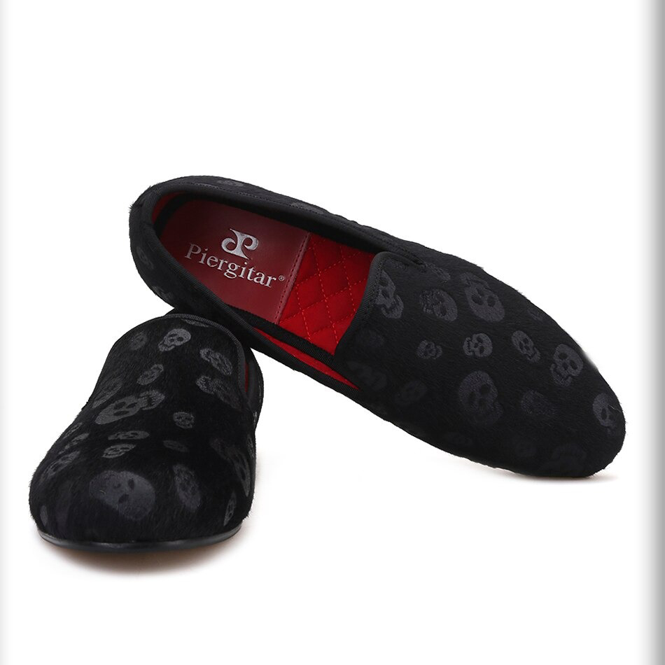 Skull Design Cool Rock Style Loafers / Stylish Black Velvet Men Shoes - HARD'N'HEAVY