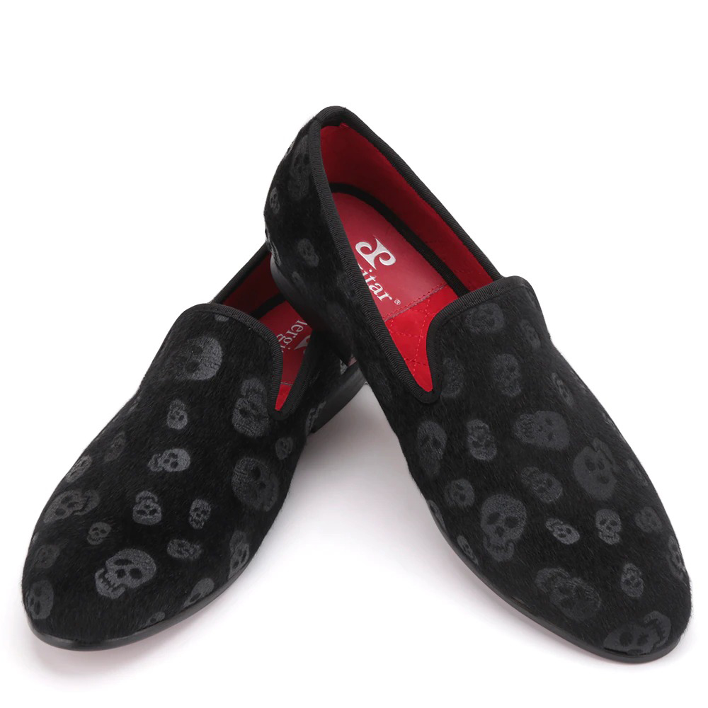 Skull Design Cool Rock Style Loafers / Stylish Black Velvet Men Shoes - HARD'N'HEAVY