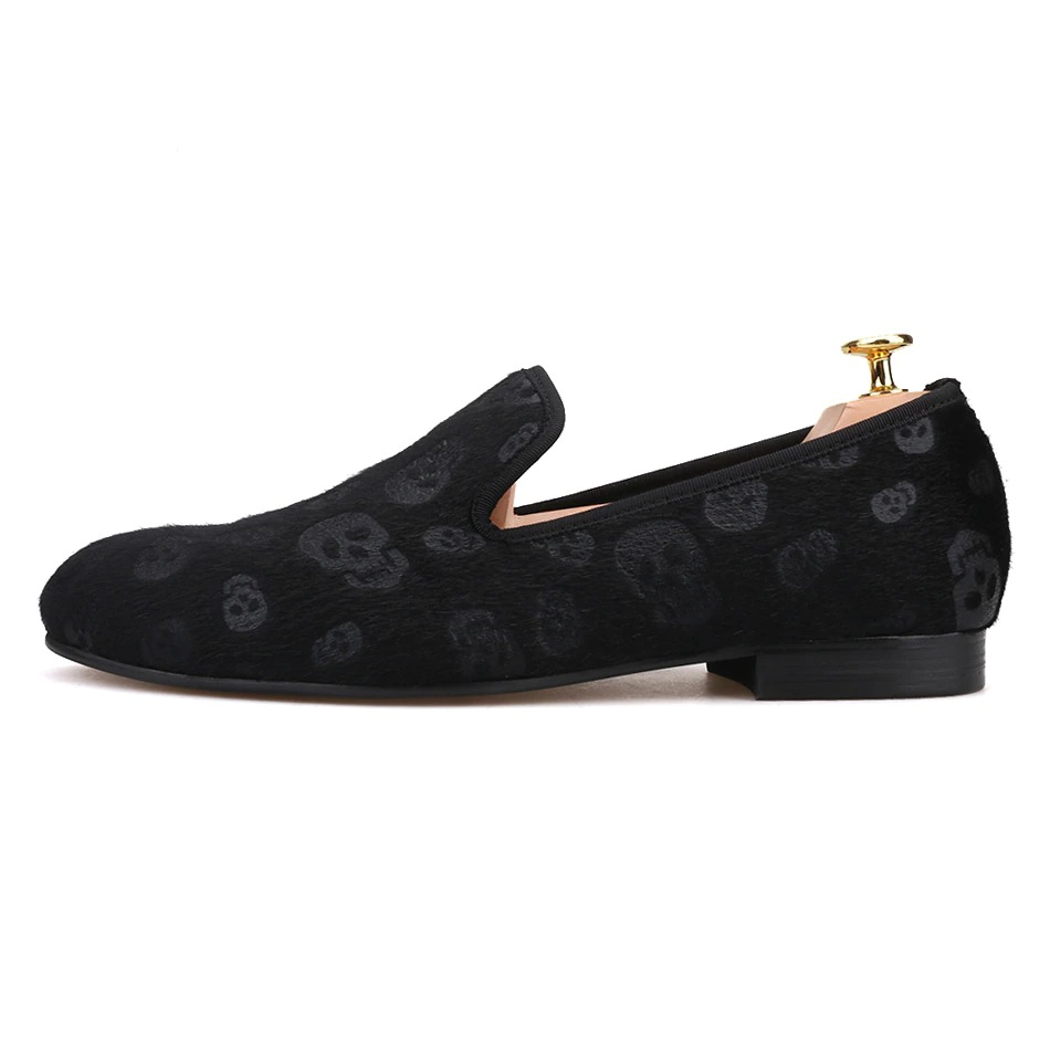 Skull Design Cool Rock Style Loafers / Stylish Black Velvet Men Shoes - HARD'N'HEAVY