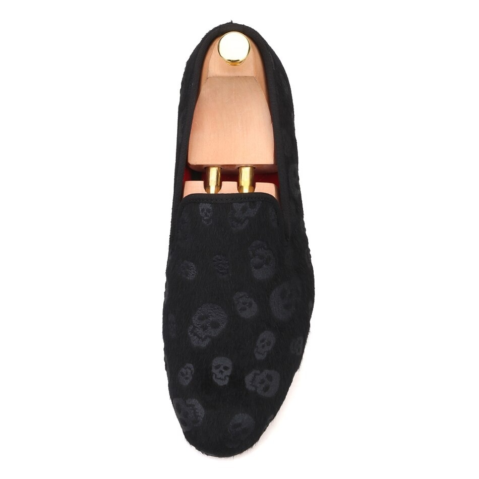 Skull Design Cool Rock Style Loafers / Stylish Black Velvet Men Shoes - HARD'N'HEAVY