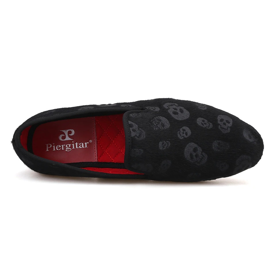 Skull Design Cool Rock Style Loafers / Stylish Black Velvet Men Shoes - HARD'N'HEAVY
