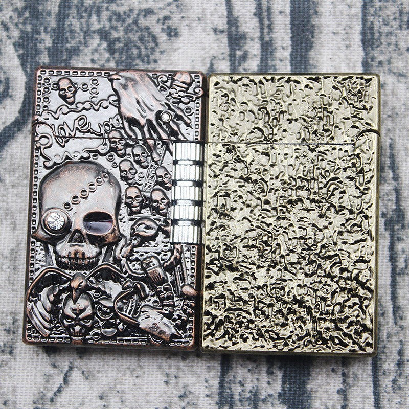 Unique skull gas lighter featuring rocker fashion design, perfect for heavy metal style enthusiasts and unisex use.