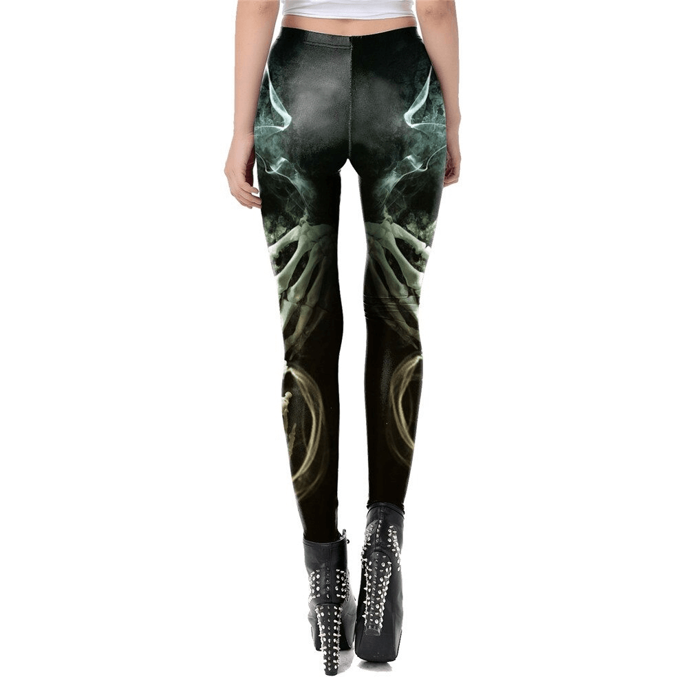 Gothic skull head print leggings for women, perfect for Halloween or carnival, stylish and comfortable fit.