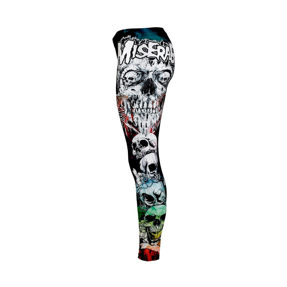Skull head women's leggings with vibrant skeleton print, perfect for fitness and alternative style fashion.