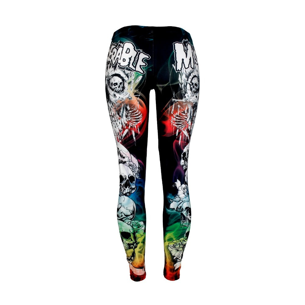 Stylish skull print leggings for women, perfect for fitness and everyday wear with vibrant colors and punk inspiration.