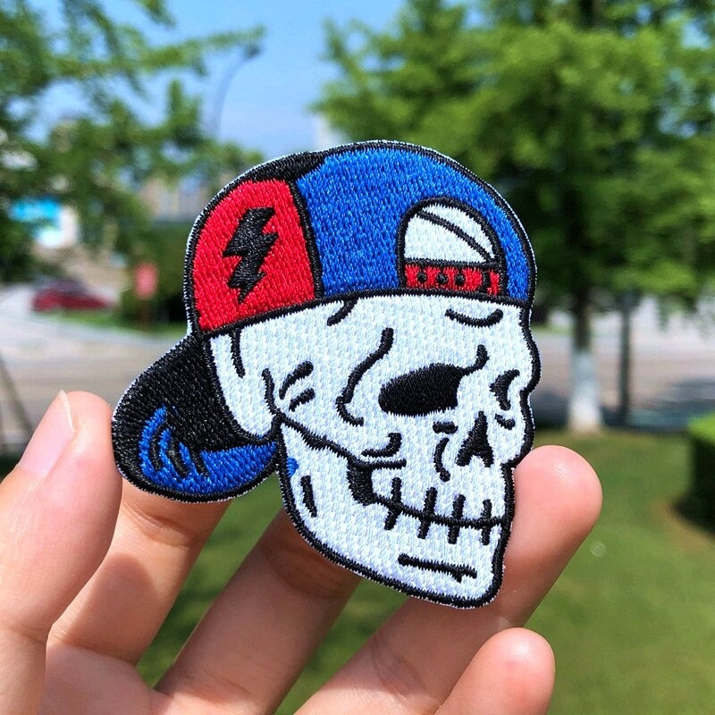Skull in Blue Baseball Cap Patch for Clothes / Unisex Rave Outfits Accessory For Jackets and Bags - HARD'N'HEAVY