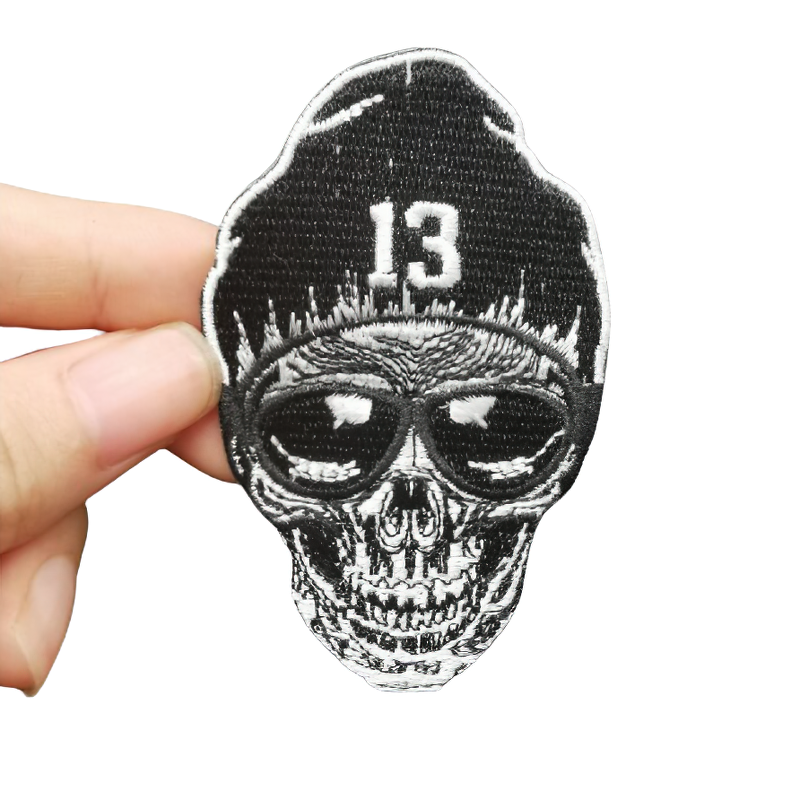Skull patch with glasses and beanie, alternative fashion accessory for clothes, unisex style patch.