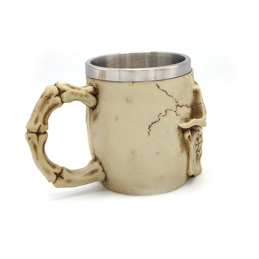 Skull King 450ml beer mug with stainless steel interior and detailed skull design, perfect for retro Viking pub decor.