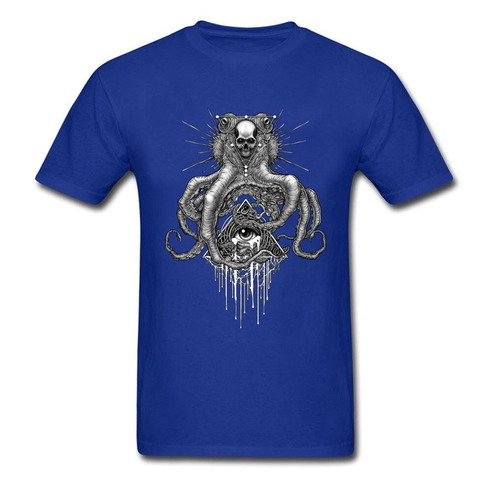Skull octopus print t-shirt in vibrant blue, featuring a trendy design perfect for summer wear.