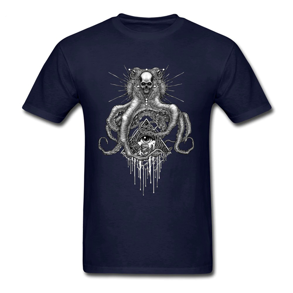 Skull octopus print T-shirt in navy, featuring a trendy mystic graphic for a cool casual look.