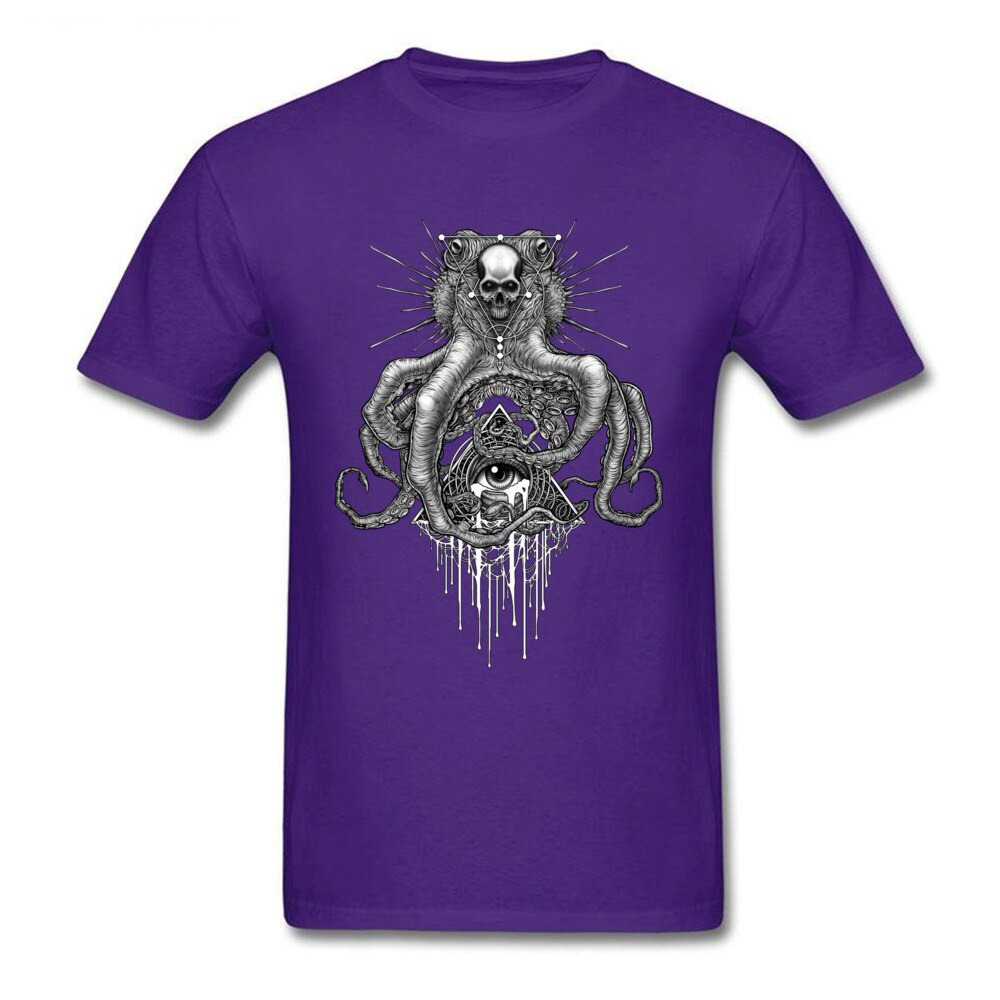 Skull octopus print T-shirt in purple, perfect for casual summer style, unisex design featuring a trendy mystical graphic.
