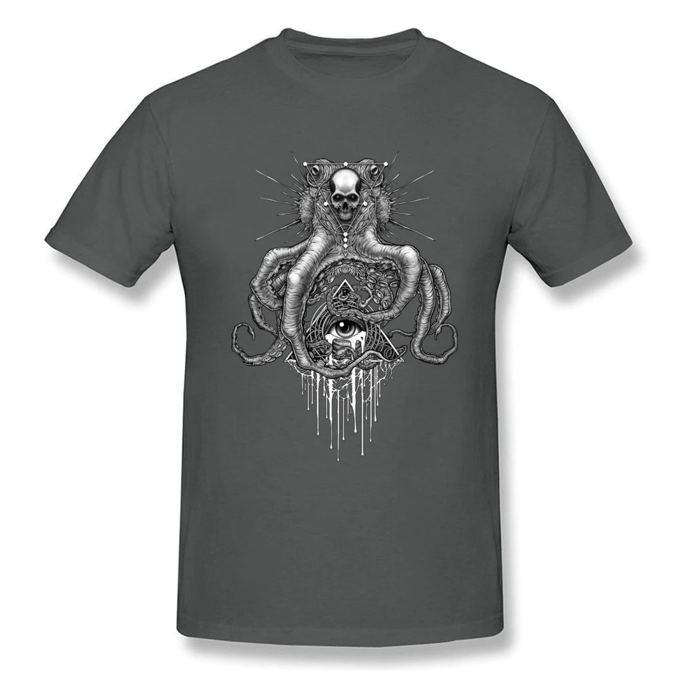 Skull octopus print T-shirt in gray, featuring a mystic design perfect for casual summer style.
