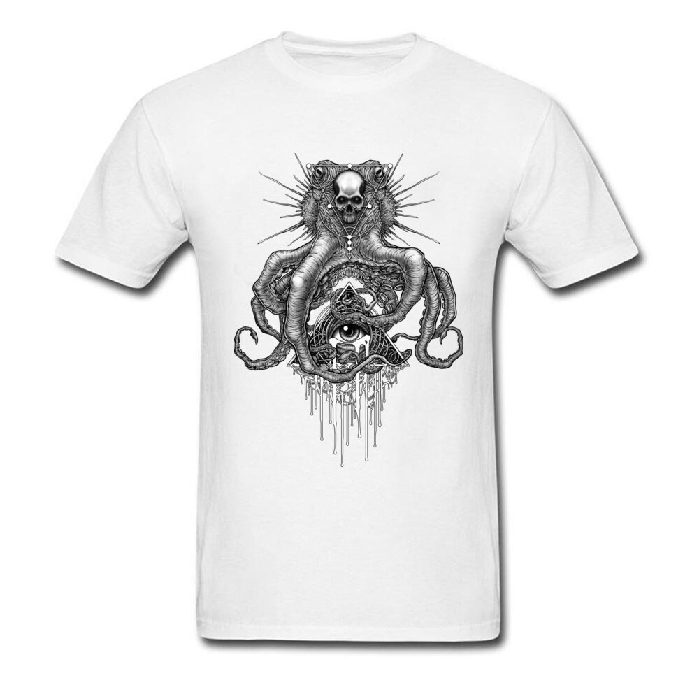 Skull octopus print T-shirt in white, featuring a mystical design for alternative casual fashion.
