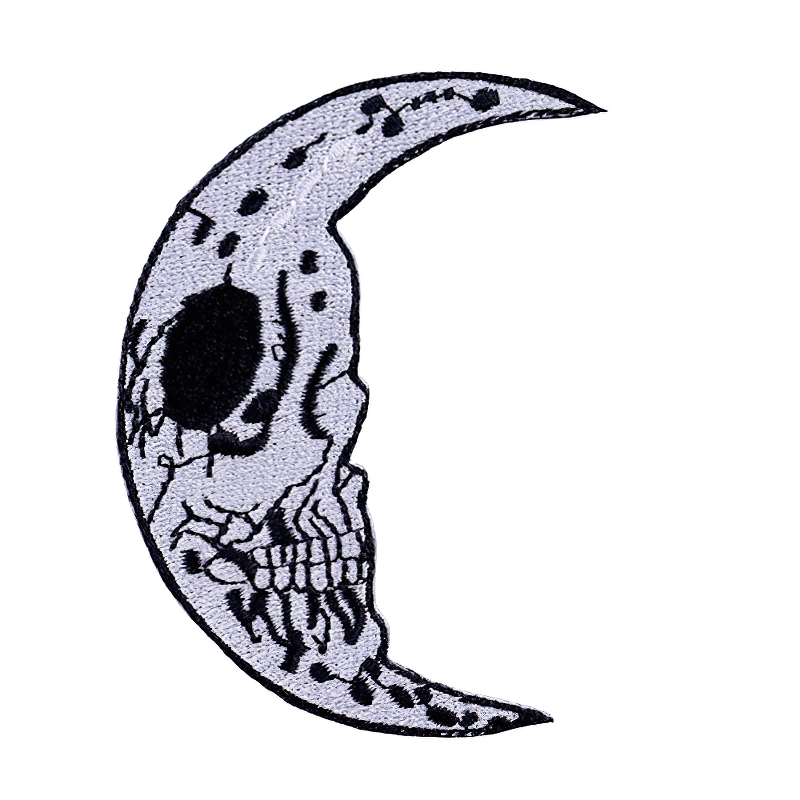 Gothic skull moon patch for clothes, perfect unisex accessory for rock style outfits.