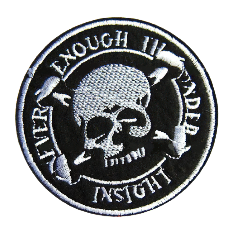 Rock style embroidered skull patch for clothing, featuring black background and unique design, perfect for jackets.