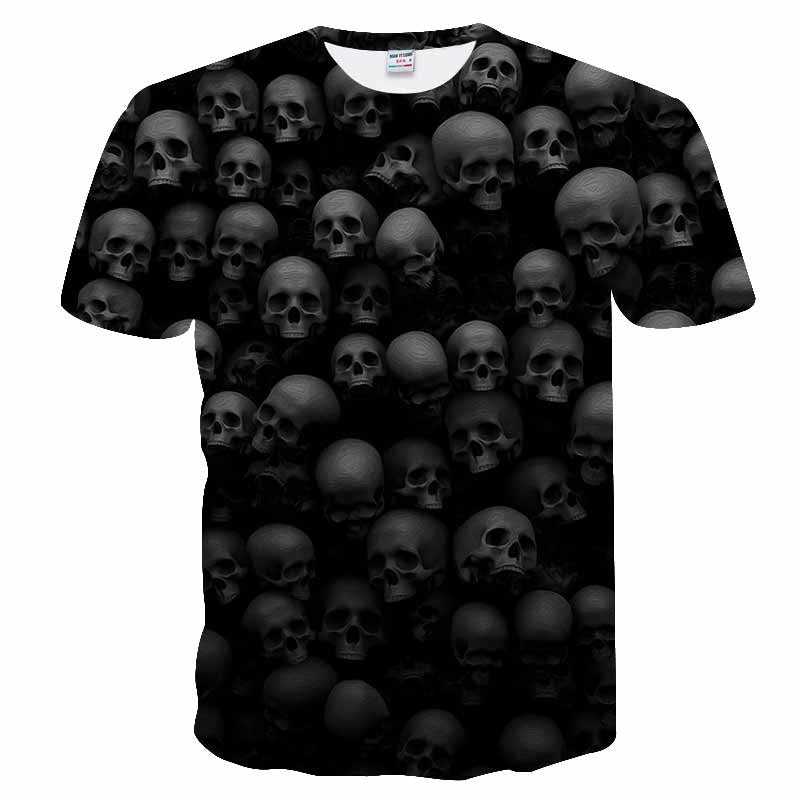 Skull Reaper 3D printed T-shirt for men and women featuring a vibrant skull pattern on a black background.