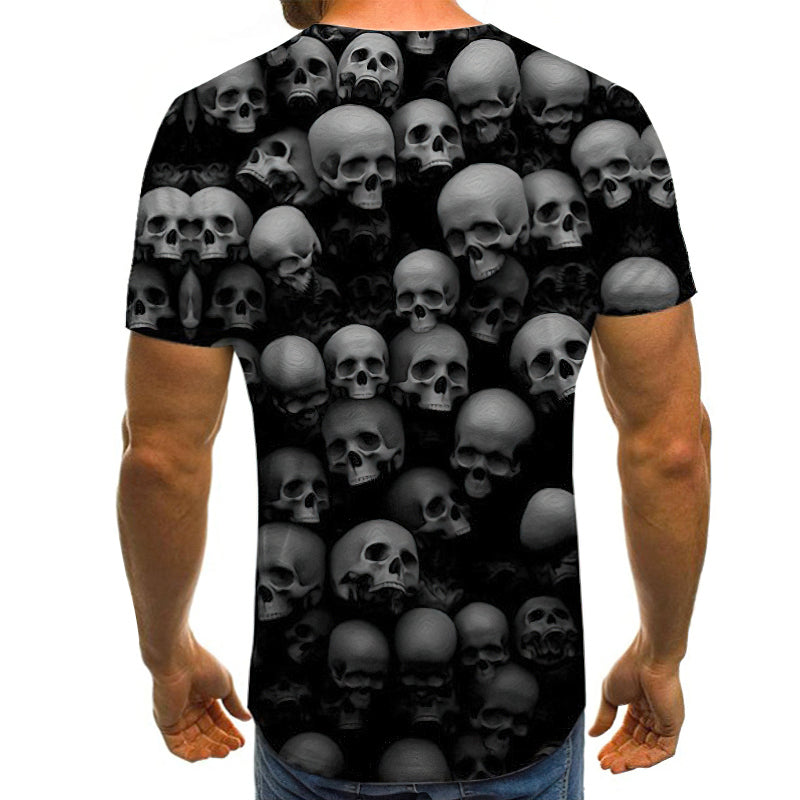 Men's 3D printed Skull Reaper T-shirt with black and gray skull design, short sleeve, perfect for gothic style.