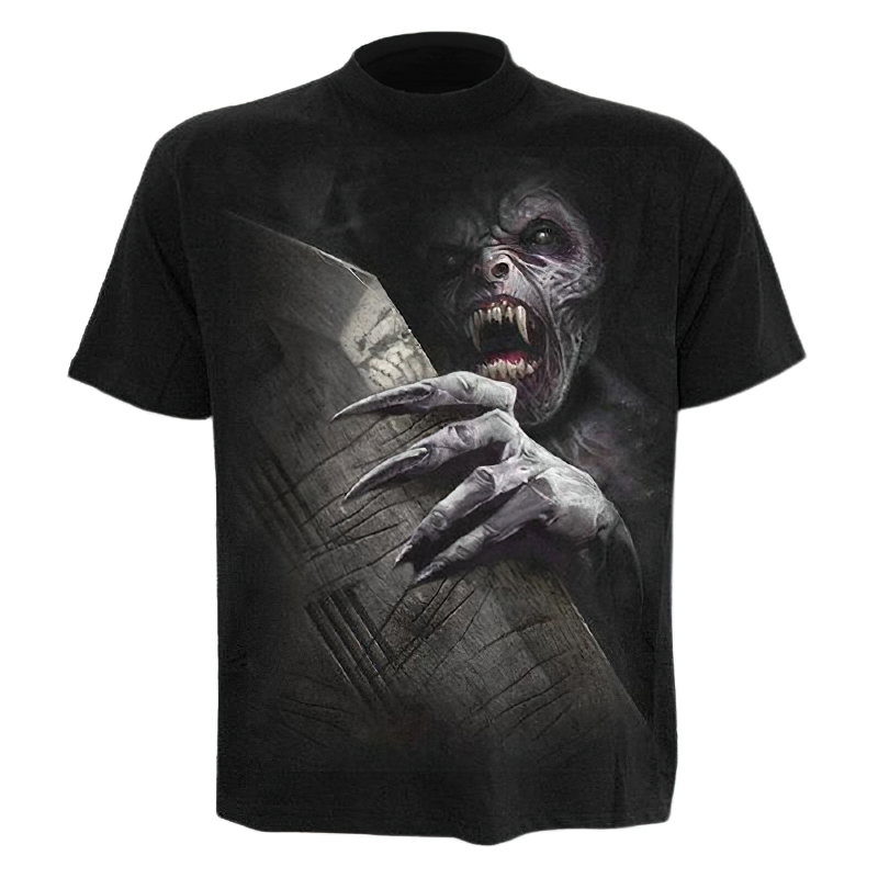 Skull Reaper printed t-shirt featuring a chilling design of a reaper clawing out, perfect for gothic streetwear.