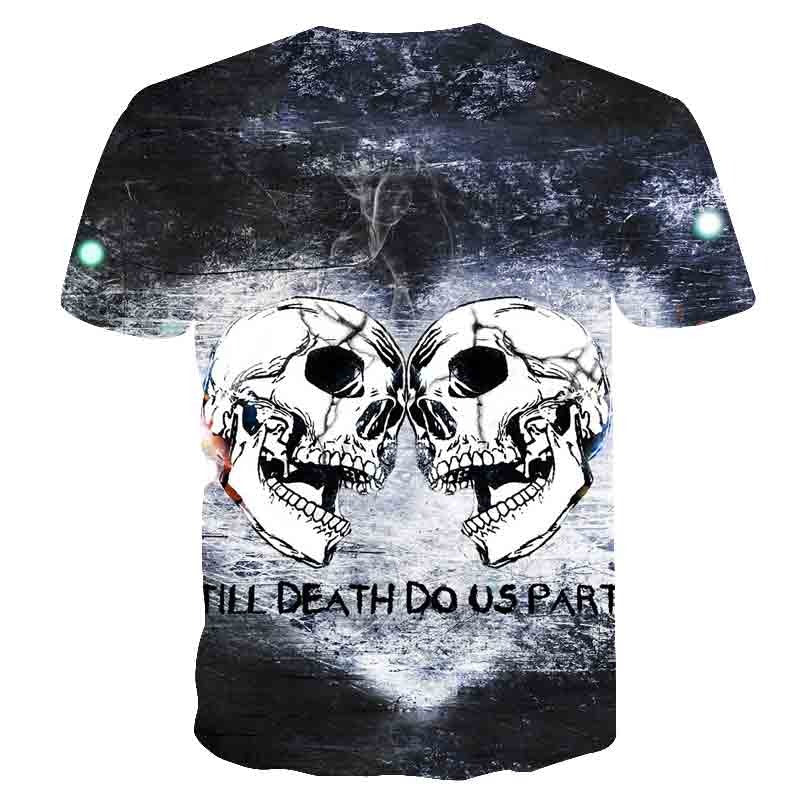 Skull Reaper printed T-shirt featuring a 3D skull design with 'Till Death Do Us Part' text in a rock style.
