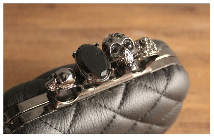 Women's Skull Ring Purse / Vintage plaid Luxury party Clutch Purse - HARD'N'HEAVY