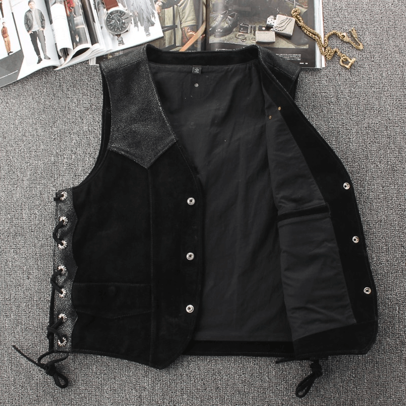 Skull Tassel Motorcycle Biker Vest / Men's Punk Rock Genuine Leather Sleeveless Jackets