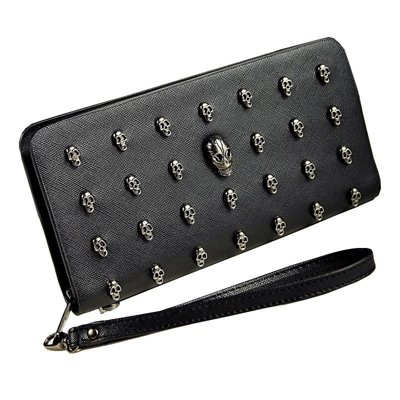 Gothic-style PU leather wallet with skull rivets, perfect for adding an edgy touch to any outfit.