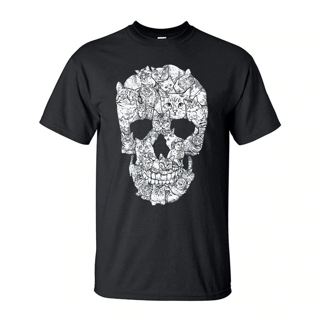 Skull with Cats  Print Women T-shirt / Short Sleeve Tees in Alternative Fashion - HARD'N'HEAVY