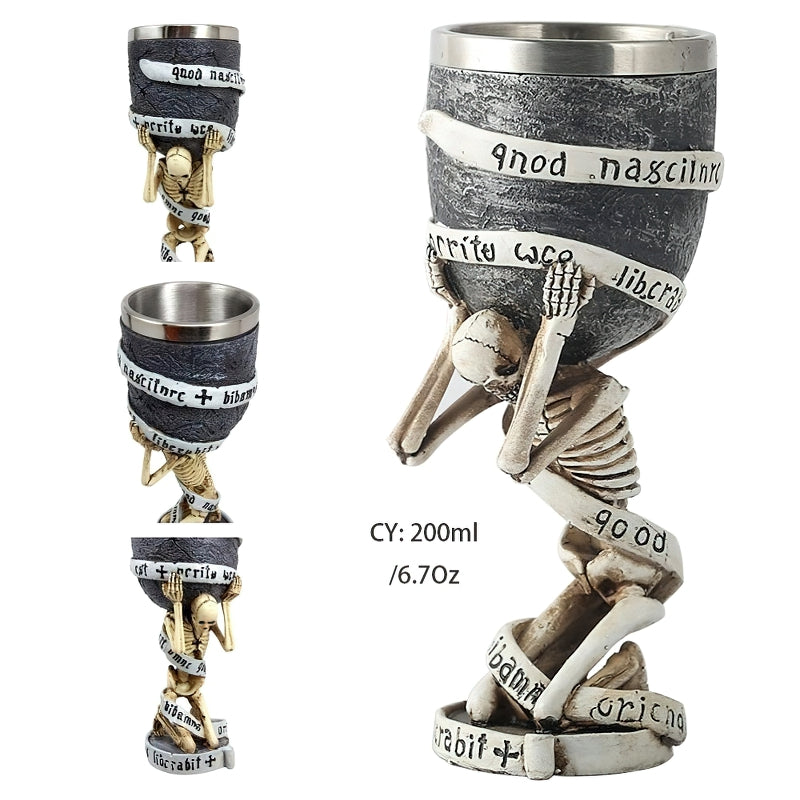 Unique Slave Skull Horrible Wine Glass, vintage design with stainless steel and resin, perfect for themed bar and home collection.