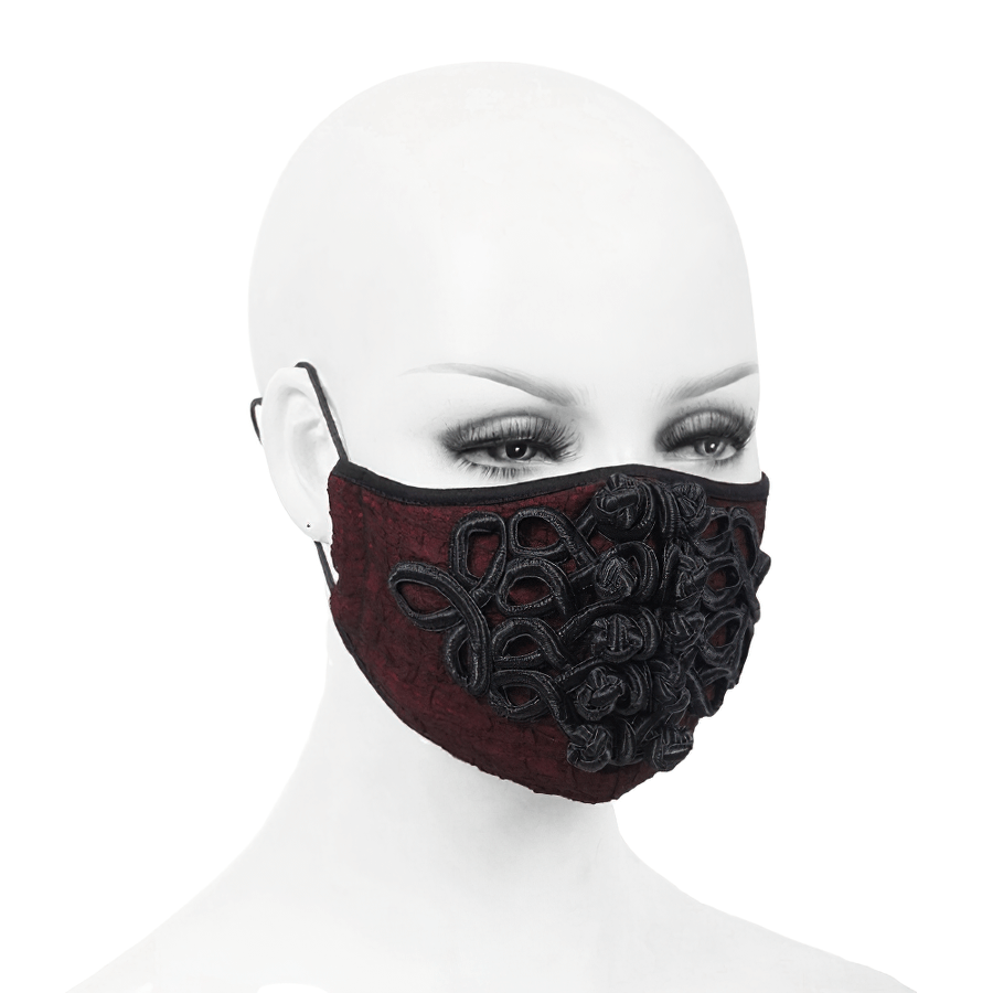 Gothic Wine Red Mask with Black Embroidery / Elegant Mask with Adjustable Straps - HARD'N'HEAVY