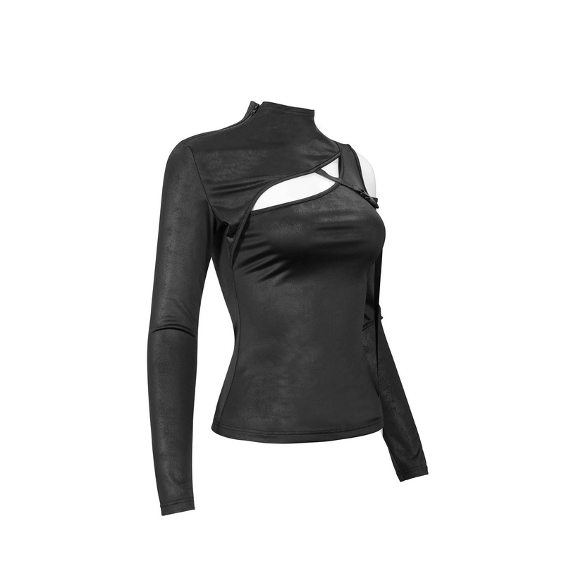 Slim Cutout Top for Women / Gothic Black Buckle Fitted Top / Alternative Clothing - HARD'N'HEAVY