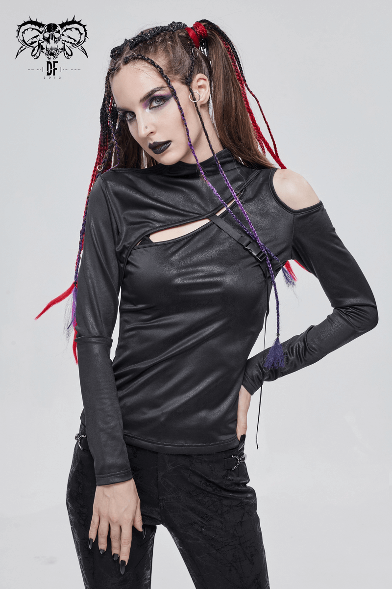 Slim Cutout Top for Women / Gothic Black Buckle Fitted Top / Alternative Clothing - HARD'N'HEAVY