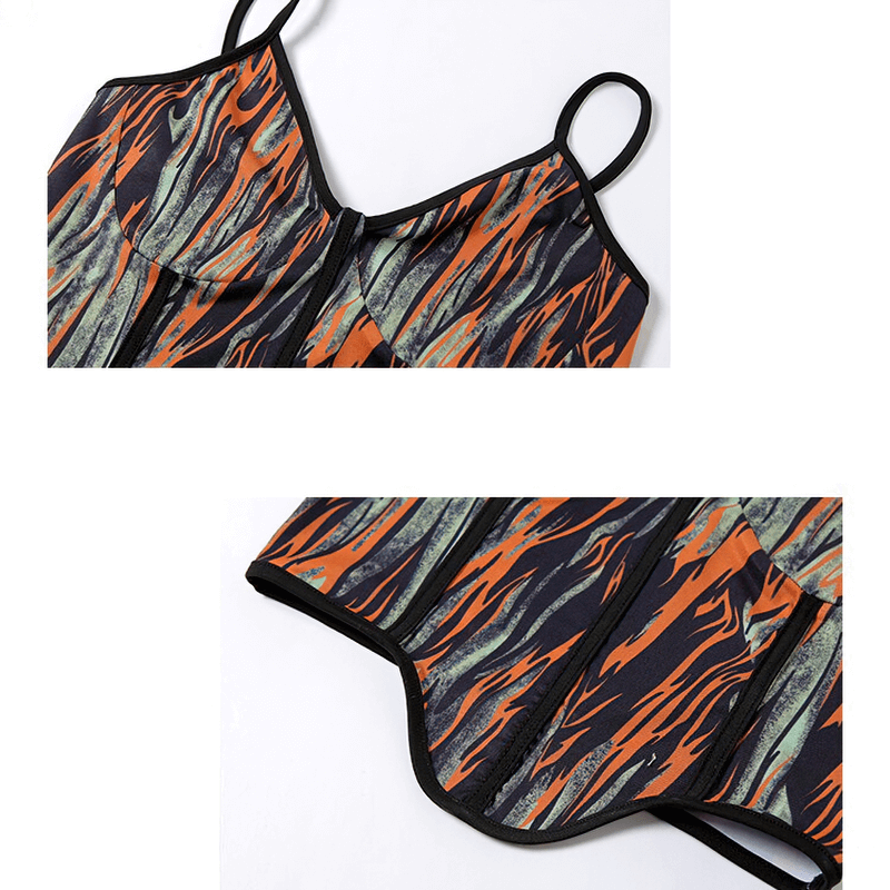 Stylish multicolor cami top featuring a trendy tiger stripe pattern, perfect for a fashionable two-piece set.