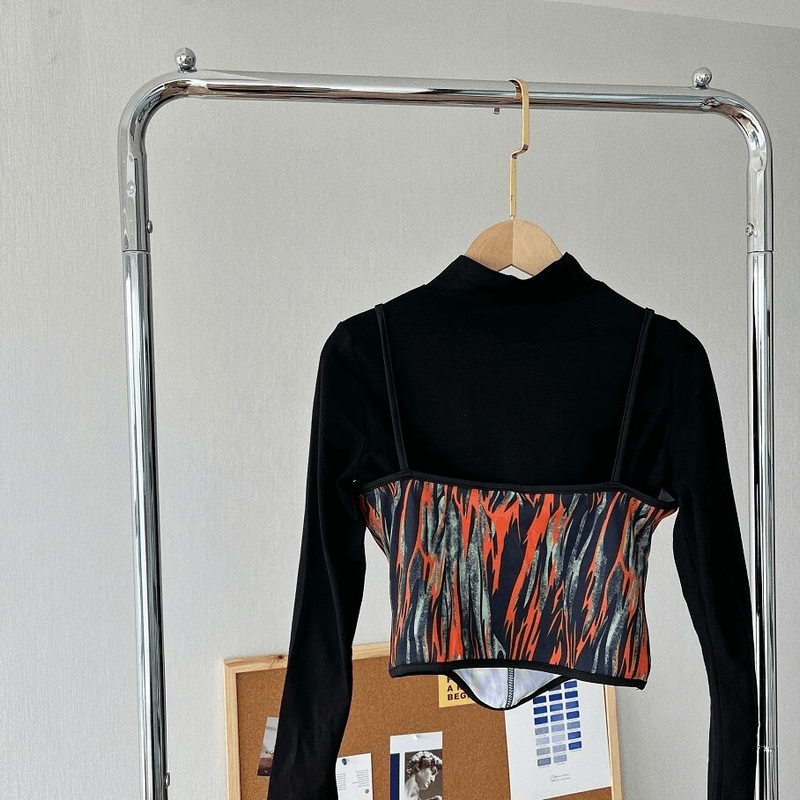 Slim Fit Multicolor Short Cami Top and Black Sweatshirt Two-piece Set / Women's Alternative Apparel
