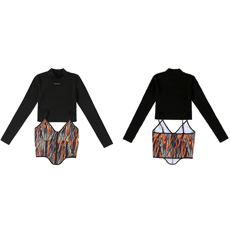 Slim Fit Multicolor Short Cami Top and Black Sweatshirt Two-piece Set / Women's Alternative Apparel