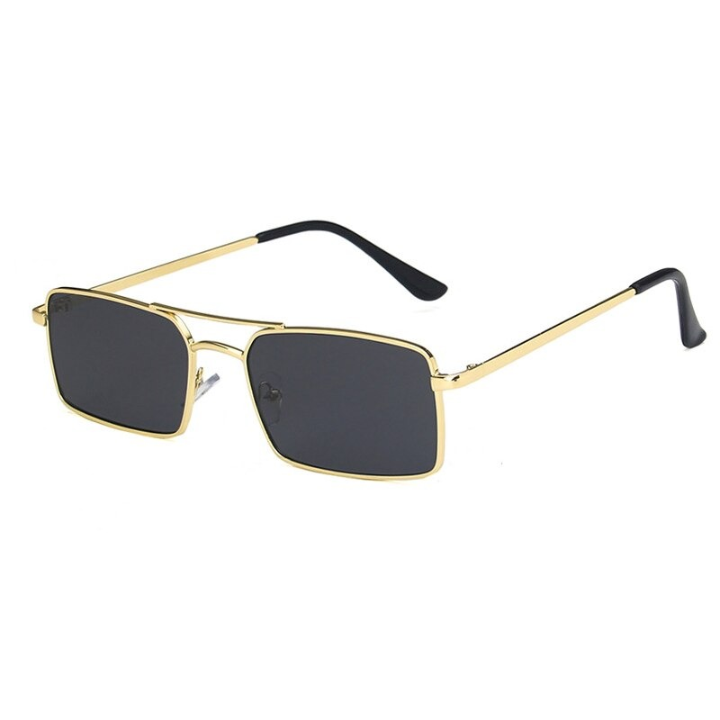 Vintage small square sunglasses frame in gold alloy with UV400 lenses for stylish sun protection.