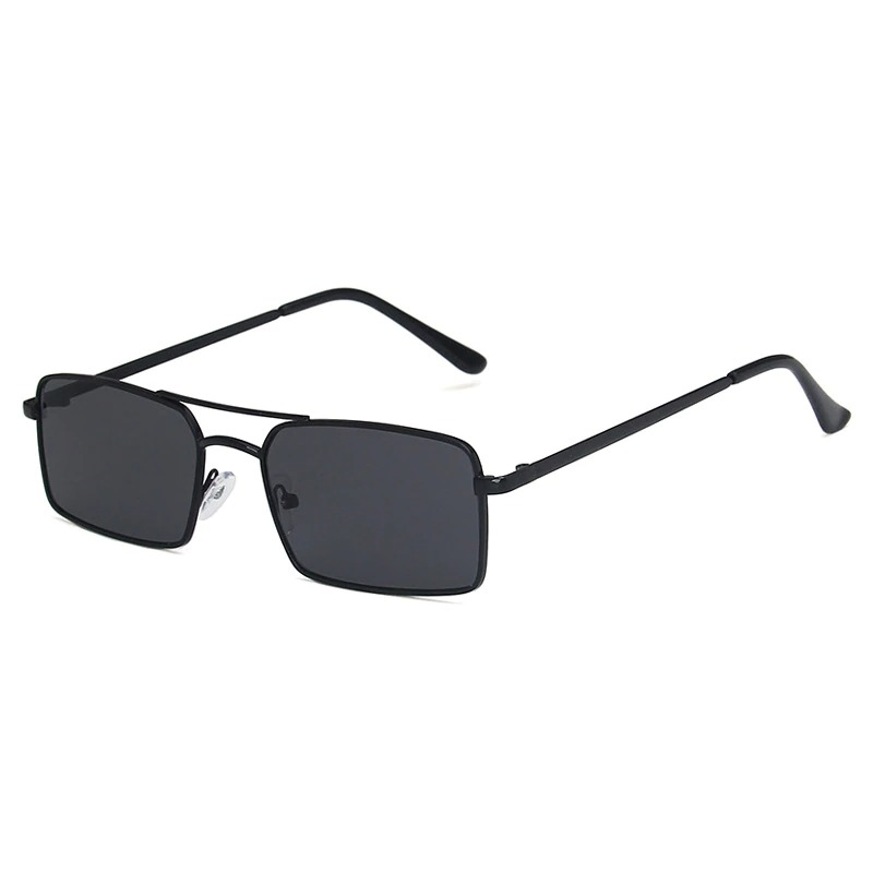 Stylish unisex square sunglasses in black, retro alloy metal frame with UV400 protection.