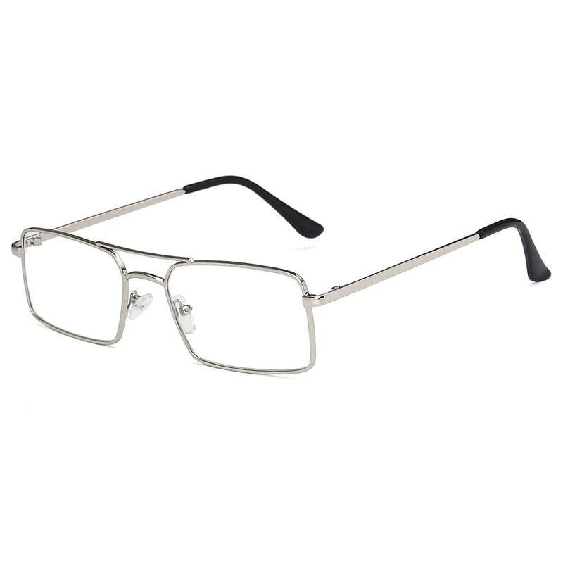 Unisex vintage alloy metal square sunglasses in silver, stylish retro eyewear for men and women with UV400 protection.