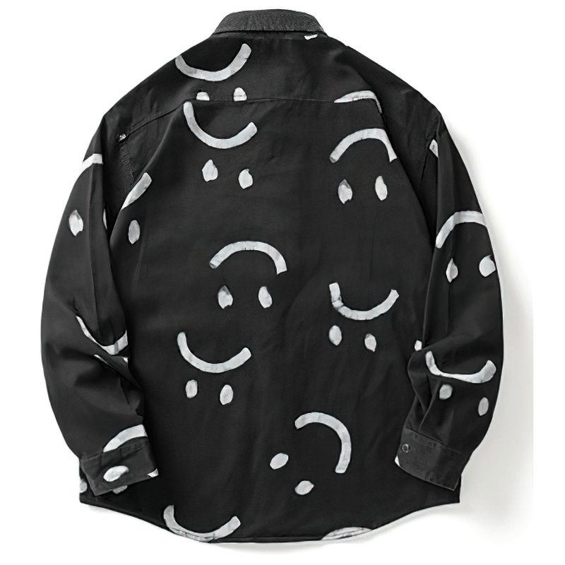 Smiley Prints Cotton Shirts for Men / Casual Trendy Loose Long Sleeves Clothing