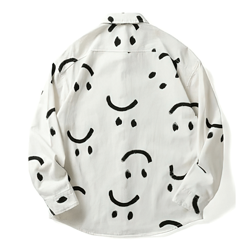 Men's cotton shirt with smiley prints, casual and trendy style for relaxed wear.