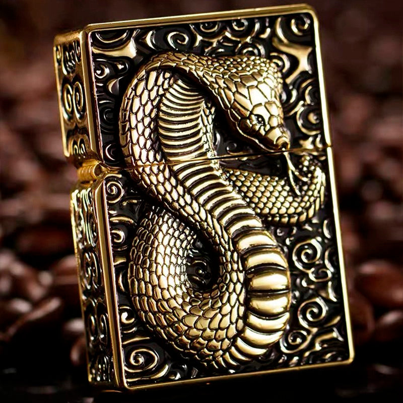 Elegant snake design gasoline lighter, crafted in metal, perfect for smokers and stylish gifts.