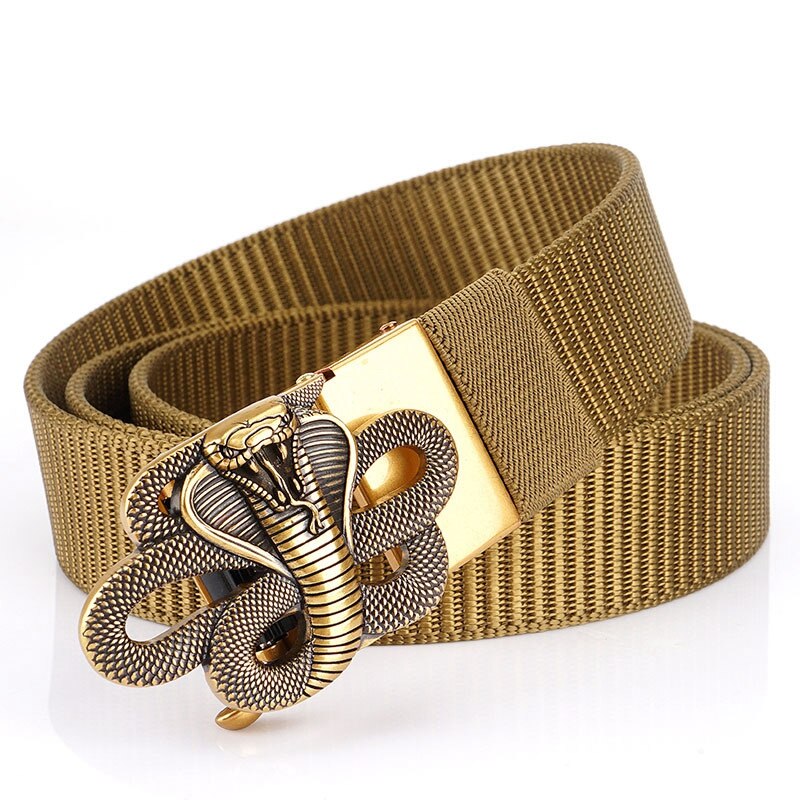 Stylish Snake Designer Nylon Belt with Metal Buckle, perfect for unisex military fashion and durable everyday wear.