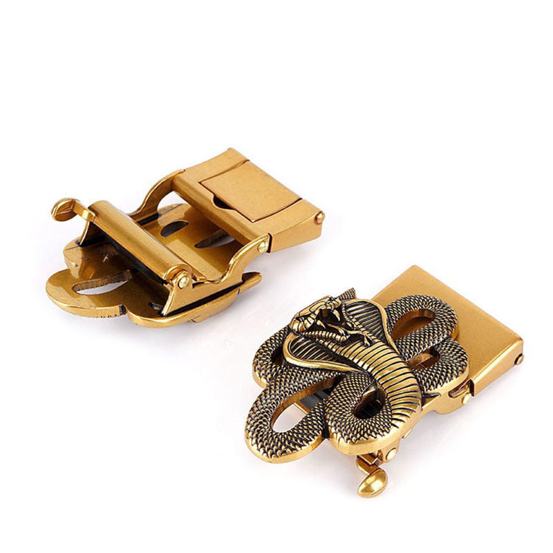 Snake designer metal buckle for military-style nylon belt, showcasing a detailed snake design in gold.