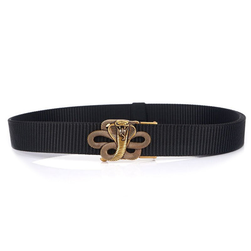 Snake Designer Nylon Belt with metal automatic buckle, military-style, unisex, featuring a cool snake design.