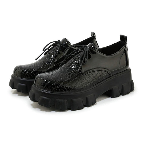 Snake Pattern PU Leather Fashion Women Pumps / Square High Heel Lace-Up Women Shoes with Round Toe