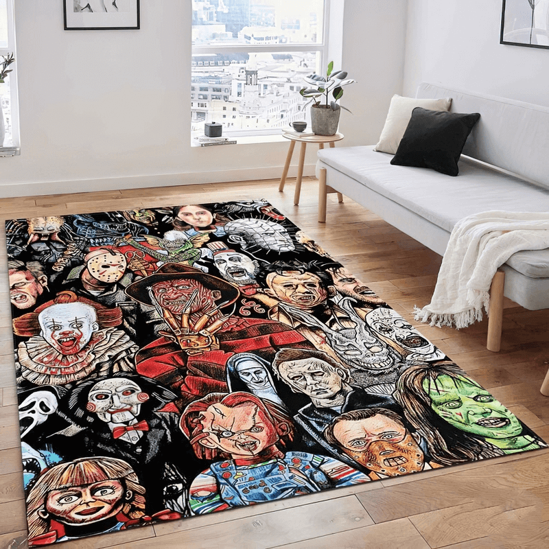 Soft carpet with horror movie characters print, perfect for adding style to any movie lover's home decor.